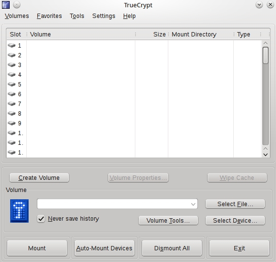 TrueCrypt graphical user interface