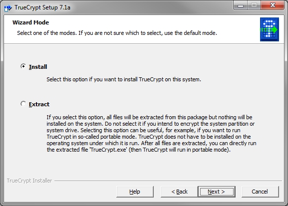 TrueCrypt installation options on Windows